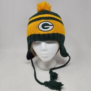NFL Green Bay Packers Knit Beanie Tassel Hat Pom Pom Embroidered Green Yellow